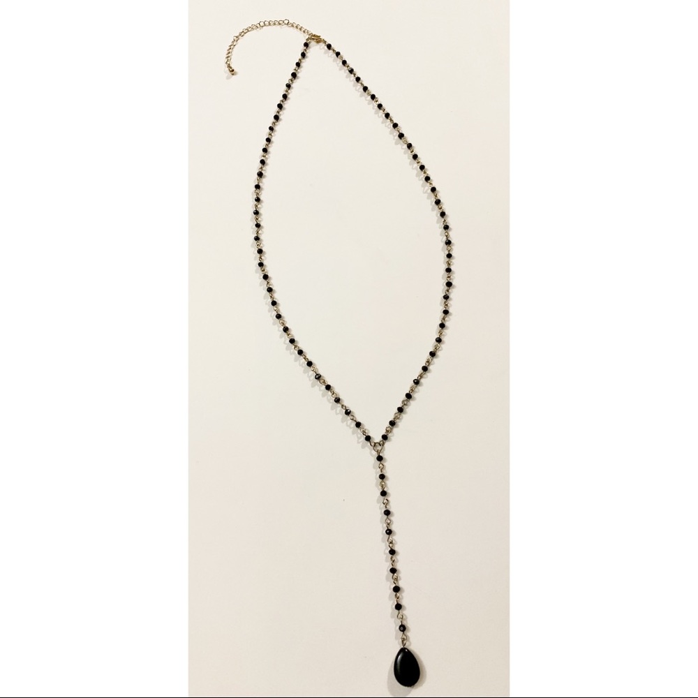 Long Beaded Gold Faux Stone Neck Chain